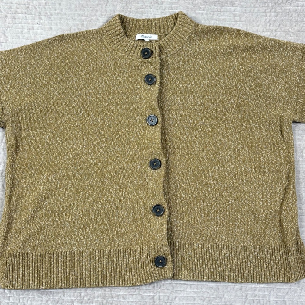 Madewell Womens 2X Green Marled Cotton Mock Neck Cardigan Sweater MD149